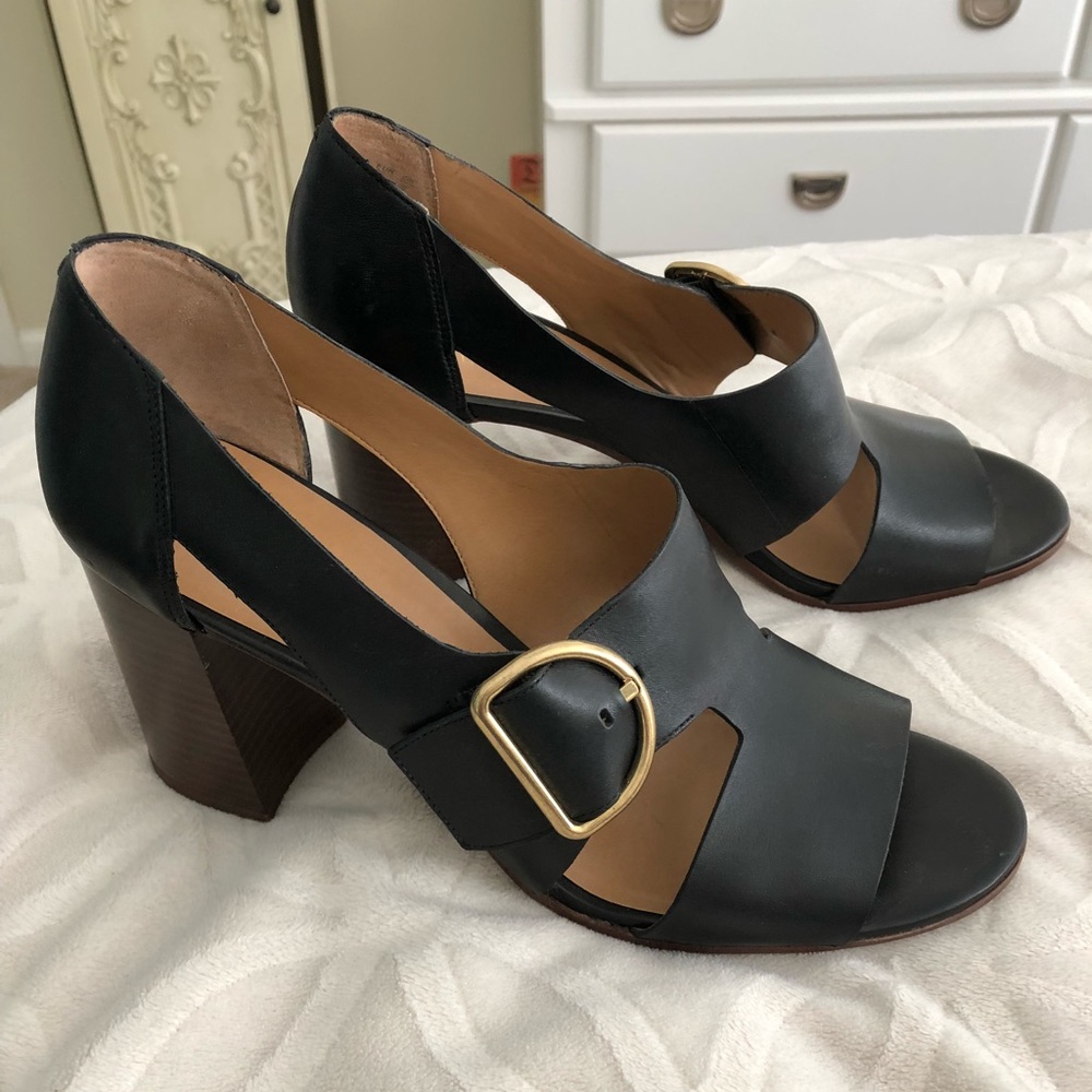 Franco Sarto Black leather wood block heels
